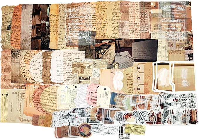 200PCS Vintage Scrapbooking Supplies Pack for Junk Journal Planners Decoupage Paper Scrapbook Stickers Aesthetic Cottagecore Collage Craft Album (Handwritten letters)