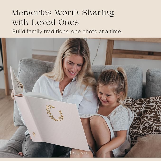 La Lente Premium Scrapbook Album – Photo Album with Writing Space – 100 Pages for Multiple Sizes 4x6, 5x7, 6x8, 8x10 – Holds 500 Photos – Wedding, Baby, Travel & Family Memories