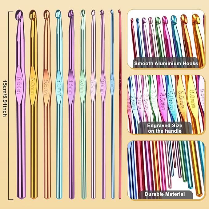 Crochet Yarn for Crocheting, Aeelike 1093 Yards Acrylic Yarn for Knitting,Full Crochet Kits for Beginners and Professionals, Aluminum Crochet Hooks, Instruction Book and Black Storage Bag