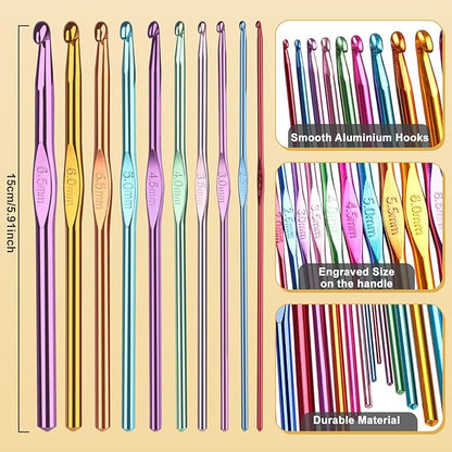Aeelike Crochet Yarn for Crocheting, 1093 Yards Acrylic Yarn for Knitting,Full Crochet Kits for Beginners and Professionals, Aluminum Crochet Hooks, Instruction Book and Purple Storage Bag