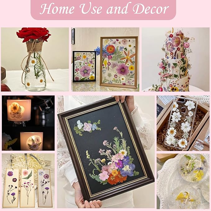 80P Vintage Pastel Dried Flowers for Crafts, Real Natural Pressed Flowers in Retro Soft Tones for Resin Art, DIY Crafts, Jewelry, Candle Decor & Scrapbooking – Tweezers Included
