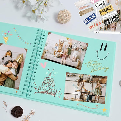 Scrapbook Album 10x10 Inches Photo Album Hardcover Kraft with Window Scrap Book Blank Memory Book for Baby Wedding Guest Book Couples Graduation Travel DIY Anniversary, 100 Pages LightBlue