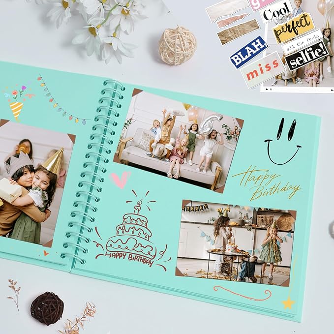 Scrapbook Album 7x7 Inches Photo Album Hardcover Kraft with Window Scrap Book Blank Memory Book for Baby Wedding Guest Book Couples Graduation Travel DIY Anniversary, 40 Pages LightBlue