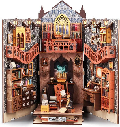 HURUC Book Nook Kit – Library Theme DIY Booknook with LED Lights | Book Nook Kits for Adults, Teens | Beginner-Friendly Nook Book for Home Décor | Perfect Booknook DIY Kit Gift
