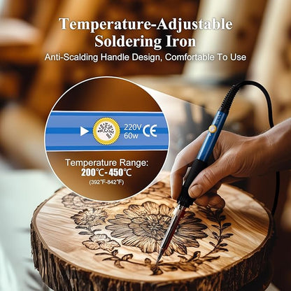 Wood Burning Kit 113pcs Professional Wood Burning Tool Adjustable Temperature Wood Burner Tools Set with Soldering Iron for Embossing Carving DIY Adults Crafts Beginners