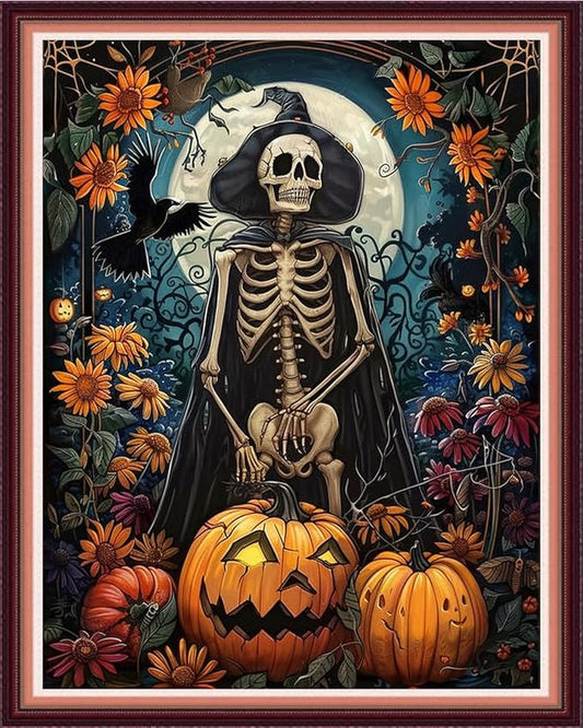 Funxvoot Stamped Cross Stitch Kits for Beginners or Adults Embroidery Starter Patterns | DIY Printed Cross Stitch Kits Needlepoint for Adults 11CT-Skeleton Moon 16x20 inch