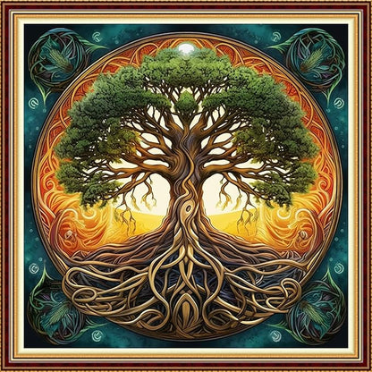 Funart Stamped Cross Stitch Kits for Beginners Full Range of Cross Stitching Preprinted Embroidery Kits for Adults, 11CT Embroidery Pattern Needlepoint Kits-Magic Tree 18x18 inchs