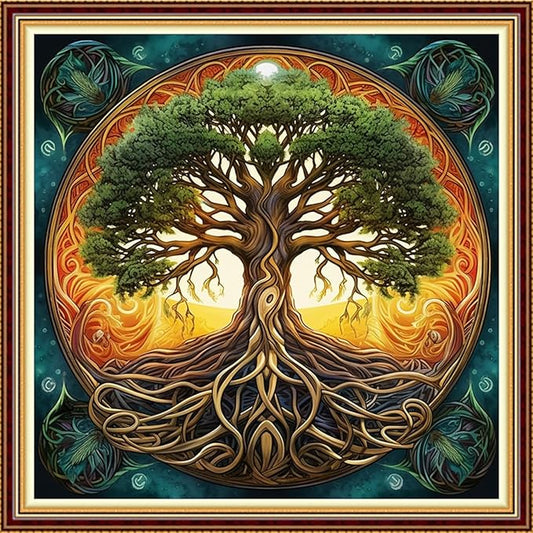Funart Stamped Cross Stitch Kits for Beginners Full Range of Cross Stitching Preprinted Embroidery Kits for Adults, 11CT Embroidery Pattern Needlepoint Kits-Magic Tree 18x18 inchs