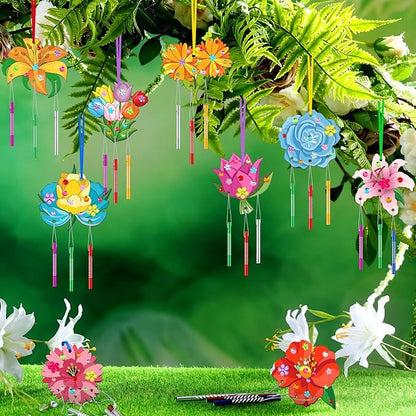 Colingmill 30 Pack Spring Flower Wind Chime Kit Make You Own Crafts Wind Chimes Outdoors Decorative DIY Coloring Wooden Crafts for Spring Gift Art Room Birthday Party Favors