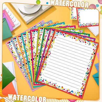 TaoBary 160 Pcs Stationery Paper Set 50 Double Sided Stationery Papers with 50 Matching Envelopes and 60 Round Dot Sticker, 10 Design(Polka Dot,8.5 x 11 Inch)