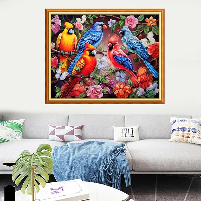 Dooxvey Cross Stitch Kits for Adults Stamped Full Range of Embroidery Starter Kits for Beginners 11CT Printed Cross Stitch Patterns Needlepoint Kits Stamped Crossstitching-Birds Flowers 16x20 inch