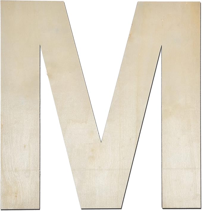 12 Inch Wooden Letter M, 1/4 Inch Thick Large Unfinished Wood Letter for Home Wall Decor, DIY Crafts