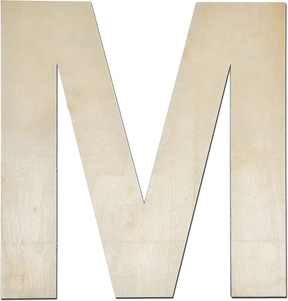 12 Inch Wooden Letter M, 1/4 Inch Thick Large Unfinished Wood Letter for Home Wall Decor, DIY Crafts