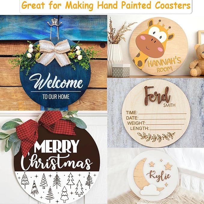 12 Inch Wood Circles for Crafts, 5Pcs Unfinished Wood Rounds for Cricut Projects, Burning, Painting, Door Hanger, DIY Wooden Crafts Holiday Christmas Thanksgiving Day Home Decor(5PCS)