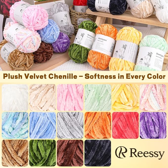 Velvet Chenille Yarn Pack – 6 Skeins × 100g Super Bulky (CYC #6) – Soft Velvet Chunky for Crocheting & Knitting, Fluffy Chenille Yarn for Blankets, Scarves & Crafts (Red)