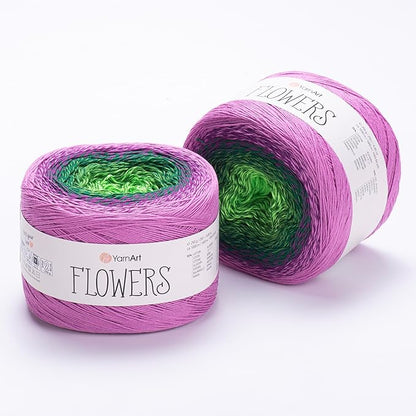 2 Skein/Pack Yarnart Flowers Gradient Yarn, Each Ball 8.8 Oz (250gr) / 1094 Yards (1000m), 55% Cotton 45% Acrylic, Superfine Fingering Weight for Knitting and Crochet, 313 - Pink Green