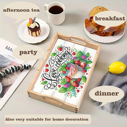 SHLUHA Diamond Art Kits for Adults Diamond Painting Wooden Serving Trays with Handle Food Tray for Party Breakfast Home Decor Gift