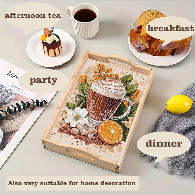 SHLUHA Diamond Art Kits for Adults Wooden Serving Trays with Handle Food Tray for Breakfast Home Decor Gift