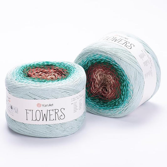 2 Skein/Pack Yarnart Flowers Gradient Yarn, Each Ball 8.8 Oz (250gr) / 1094 Yards (1000m), 55% Cotton 45% Acrylic, Superfine Fingering Weight for Knitting and Crochet, 318 - Turquoise Green