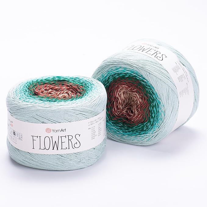 1 Skein/Pack Yarnart Flowers Gradient Yarn, Each Ball 8.8 Oz (250gr) / 1094 Yards (1000m), 55% Cotton 45% Acrylic, Superfine Fingering Weight for Knitting and Crochet, 318 - Turquoise Green