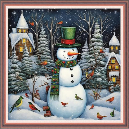 Joyhoor Cross Stitch Kits for Beginners Stamped Cross-Stitch Supplies Needlework preprint Embroidery Kits for Adults DIY Needlepoint Kits Embroidery Patterns 11CT-Christmas Snow Scenery 18.x18 inch