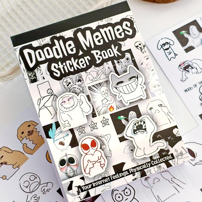 PRSTINCOL Meme Sticker Book, 30 Sheets 460+ Pcs, Black and White Funny Meme Stickers for Adults and Teens, Die Cut Vinyl Stickers for Journaling Scrapbooking DIY