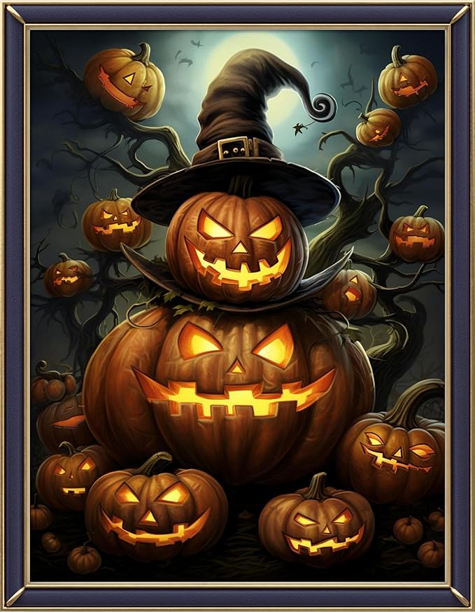 Leczany Cross Stitch Stamped Kit for Beginner - Halloween Pumpkin | DIY Embroidery Starter Patterns Craft Kit Needlepoint for Adults | 11CT, 3 Strands | 13x16.9 inches