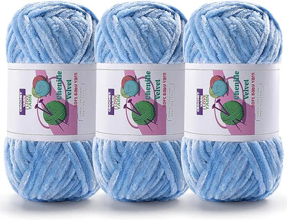 3 Skeins Velvet Chunky Yarn, Chenille Yarn for Crocheting and Hand Knitting, Blanket Yarns for Making Scarves and Knitting Projects - Amigurumi Crochet Yarn (3×3.5oz, 3×87.5yds)