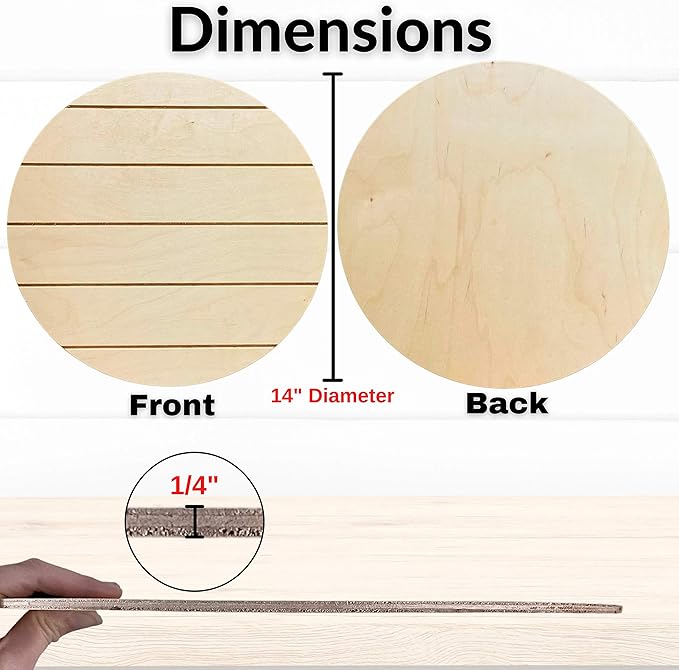 Unfinished Wood Rounds for Crafts - 2 Pack of 14 Inch Diameter Reversible Wood Circles with Real Wood Veneer That Will Not Warp, Wood Slices with Smooth Side and Embossed Shiplap Side by CADE + KAI