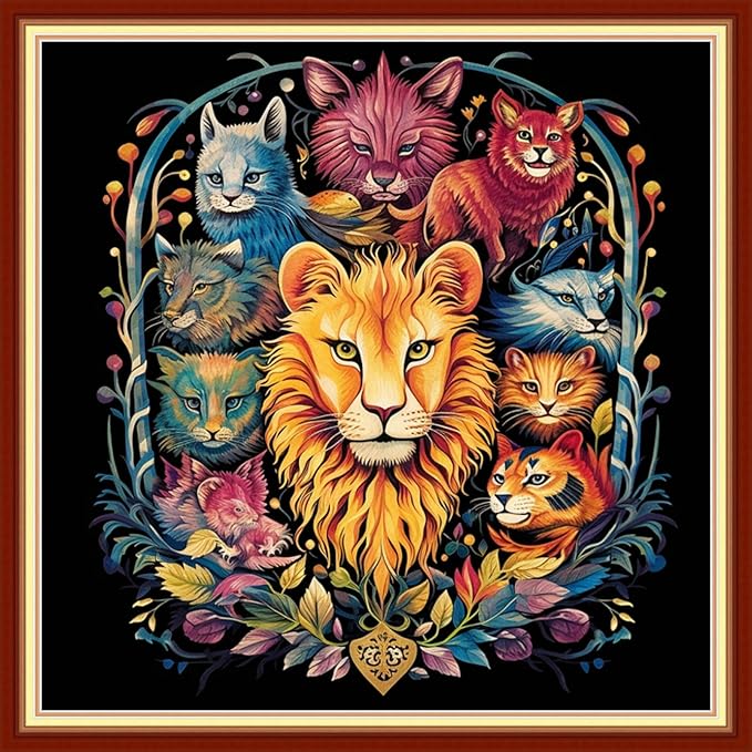 Foxdiviy Stamped Cross Stitch Kits Full Range of Embroidery Needlework Starter Kits for Beginners Adults 11CT Embroidery Patterns Art Crafts DIY Needlepoint Kits-Animal Kingdom 18x18 inch