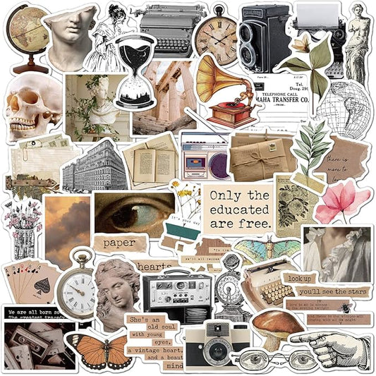 Maxleaf Old Times Vintage Stickers Scrapbook Supplies, Maxeaf 50PCS Nostalgia Retro Stickers for Planner Scrapbooking Laptops Art Journaling Gift Wrapping