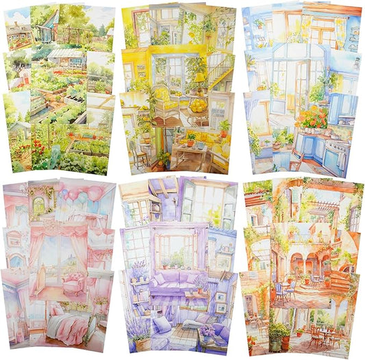 AuriicLeaf Cozy Interior Scene Washi Stickers, 60PCS Vintage Home Aesthetic Stickers for Scrapbooking Journaling Crafting Planner