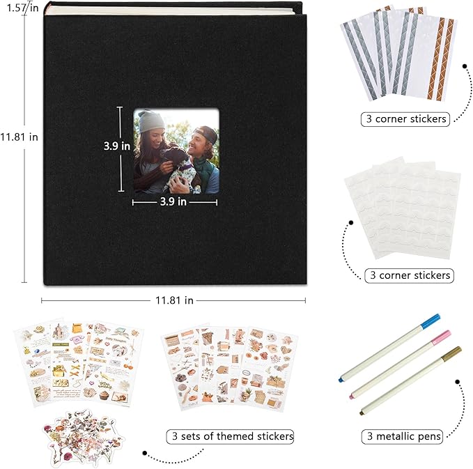 Vienrose Premium Scrapbook Photo Album with Writing Space 12"x12", DIY Scrapbook Album with 60 Pages, Large Photo Book for Baby Family Travel Vacation, Valentine Gift Black