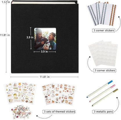 Vienrose Premium Scrapbook Photo Album with Writing Space 12"x12", DIY Scrapbook Album with 60 Pages, Large Photo Book for Baby Family Travel Vacation, Valentine Gift Black