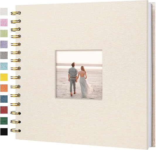 Hiwhy 8 x 8 Inch Scrapbook Photo Album Linen Cover, Hardcover Kraft White Pages Memory Book, for Travel Wedding Guest Book Christmas Baby Shower (20 Sheets/ 40 Pages,Beige)