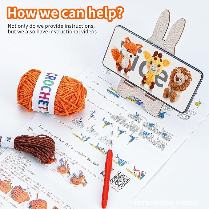 Crochet Kit for Beginners Crochet Animal Kit Crafts for Adults with Step by Step Video Tutorial Hobbies for Women Crochet kit Crochet Animals Beginner Crochet kit DIY Knitting Supplies