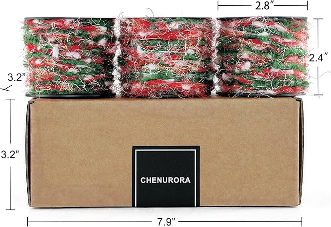 Artisanal Yarn Collection Multifiber Fancy Yarn with Golden Threads for Knitting Crocheting Crafts DIY, Set of 3 Rolls (Christmas Red & Green)