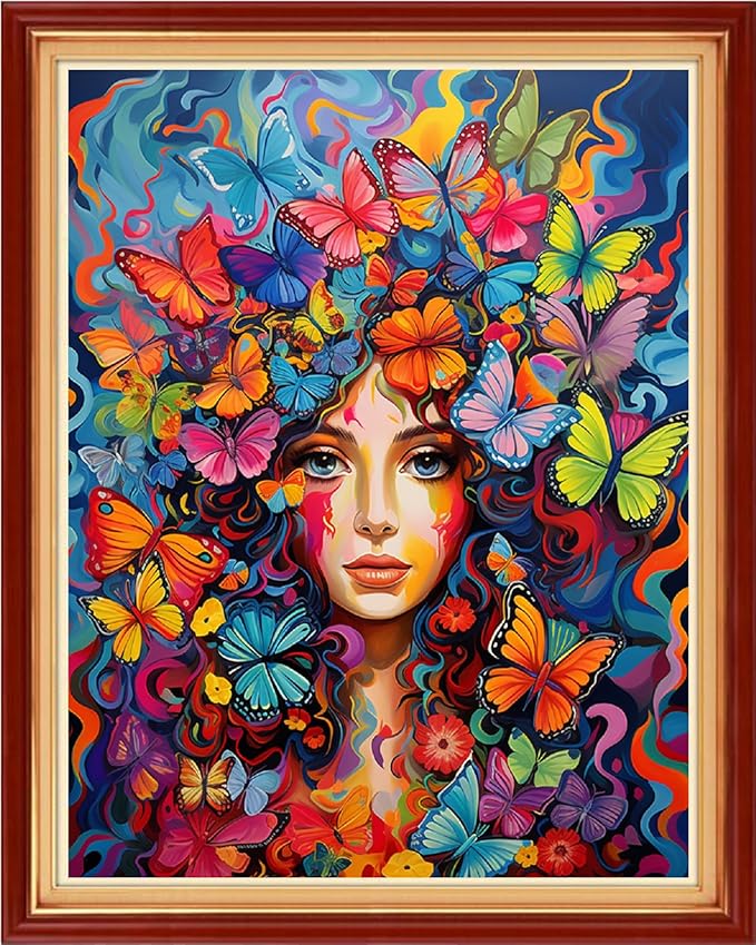 Funart Stamped Cross Stitch Kits for Beginners Full Range of Cross Stitching Preprinted Embroidery Kits for Adults, 11CT Embroidery Pattern Needlepoint Kits-Flower Girl 16x20 inchs
