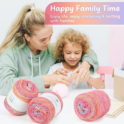 Aeelike Gradient Yarn for Crocheting, 3 Skeins Cake Yarns 100g (3.52 oz) 245m (267 Yards) # 3 Light Weight Super Soft Ombré Yarns for Making Blanket Scarves Sweaters, Pink Purple Gradient