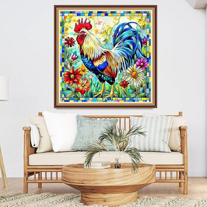 DMCVIVR Stamped Cross Stitch Kits for Adults Beginners Embroidery Kits 11CT Needlepoint Kits Cross Stitch Patterns Embroidery Patterns-Rooster Flower 18x18 inch