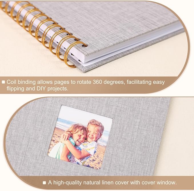 Scrapbook Photo Album 12x12 Inches 80 Pages Hardcover Kraft Paper Linen Cover Scrap Book Memory Book DIY Scrapbook Albums for Wedding Baby Boyfriend Travel Anniversary Family, Grey