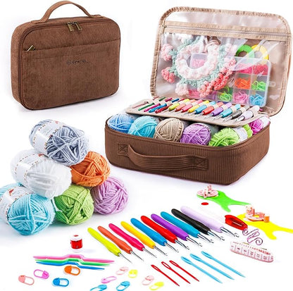 MYBAGZING Crochet Kit for Beginners with Yarn Storage Bag, 10pcs Crochet Hooks 2.0-6.0 mm, 10 Skeins Yarn for Crocheting, Knitting Accessories, 58pc Crochet Starter Kit for Adults