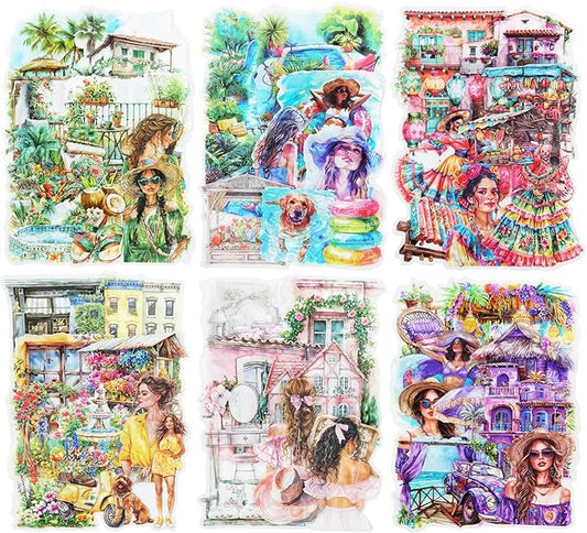 AuriicLeaf Travel PET Stickers, 150 Pcs Summer Holiday Ephemera for Scrapbooking, Journaling, DIY Crafts, and Art Supplies