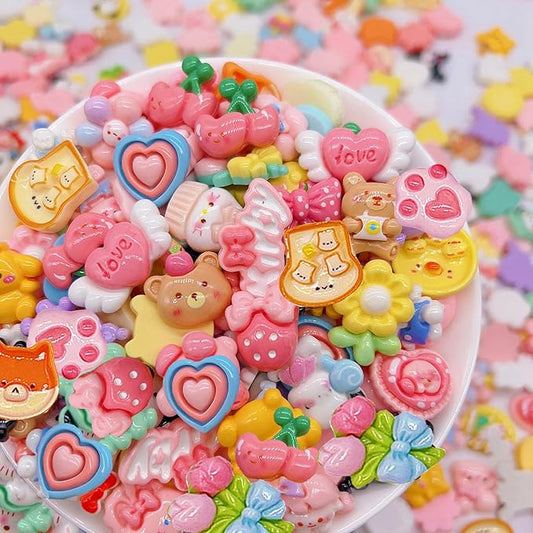 60 Pcs Slime Charms Bulk DIY Craft Making Kit, Cute Flat Back Mixed Resin Charms for Crafts (Multicolored)