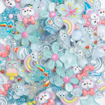 60pcs Slime Charms Cute Set for Crafts Resin Set Ornament Scrapbooking,3D Flatback Cute Charms for Embellishments Scrapbook and Mini Decorations (Blue)