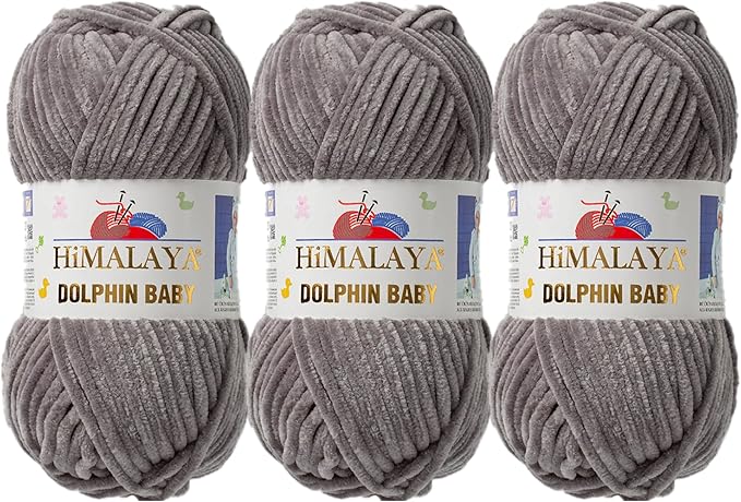 3 Skein/Pack Himalaya Dolphin Baby Chenille Yarn, Each Ball 100 gr (3.5 oz), 120 m (132 Yards), 100% Polyester, Super Bulky Baby Blanket Velvet Amigurumi Yarn, 80320 - Hard Coal Gray