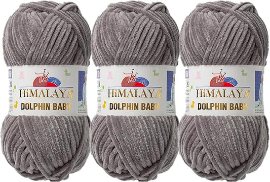 3 Skein/Pack Himalaya Dolphin Baby Chenille Yarn, Each Ball 100 gr (3.5 oz), 120 m (132 Yards), 100% Polyester, Super Bulky Baby Blanket Velvet Amigurumi Yarn, 80320 - Hard Coal Gray