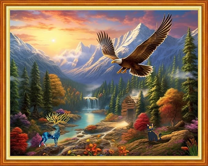 Dimensean Stamped Cross Stitch Kits Full Range of Embroidery Patterns Starter Kits for Beginners Adult DIY Cross Stitches Needlepoint Kits 11CT-Eagle elk 16x20 inch