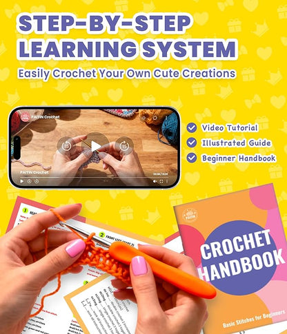 PAITIN Crochet Kit for Beginners – DIY Sleeping Cat Amigurumi Crochet Project Kit with Step-by-Step Video Tutorial, Complete Materials and Beginner Handbook