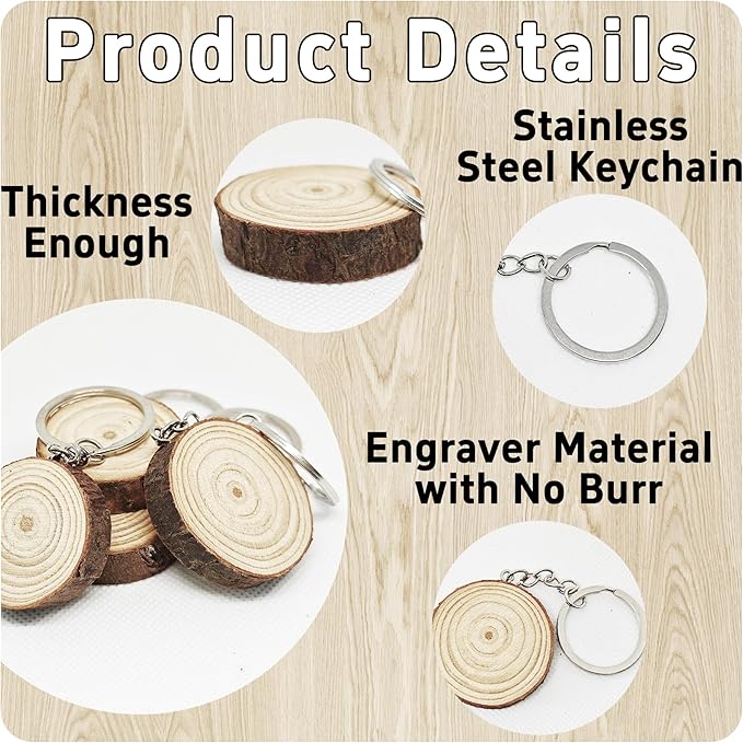pson 20Pcs 3.5CM Wooden Round Keychain Blanks, Unfinished Smooth Wood Slices with Pre-Drilled Holes & Metal Key Rings for DIY Personalized Crafts, Ornaments & Decoration